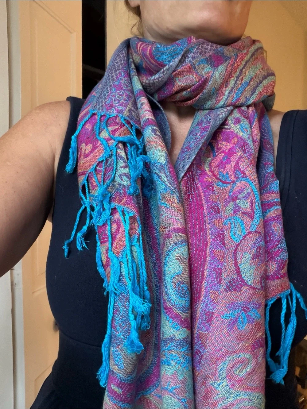 Pashmina Turquoise & Purple Paisley Scarf